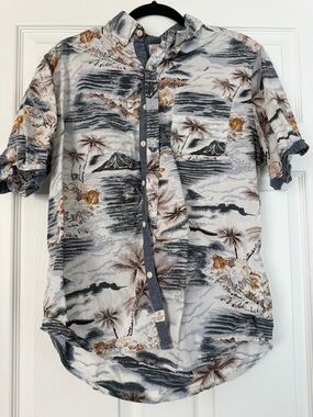 7 Diamonds White, Gray & Brown Tropical Print Short Sleeve Shirt